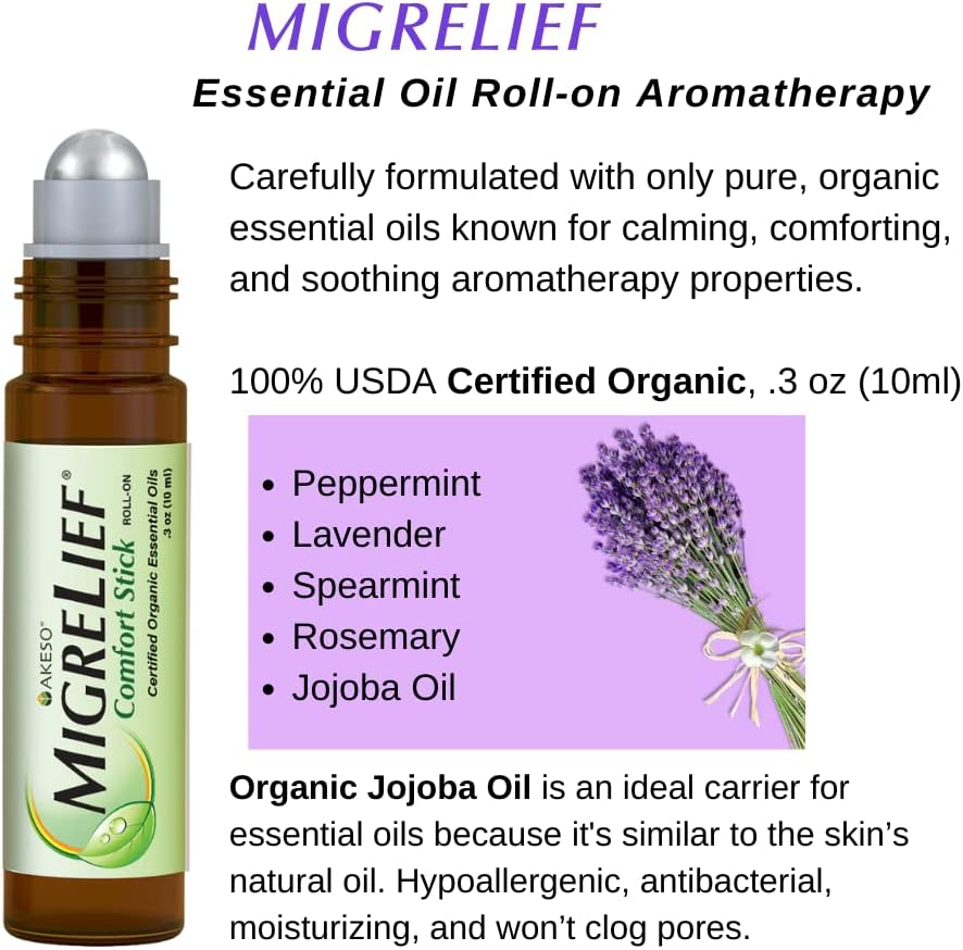MigreLief Comfort Stick, Migraine and Headache Essential Oil Roll-On - Peppermint Lavender - 10ml