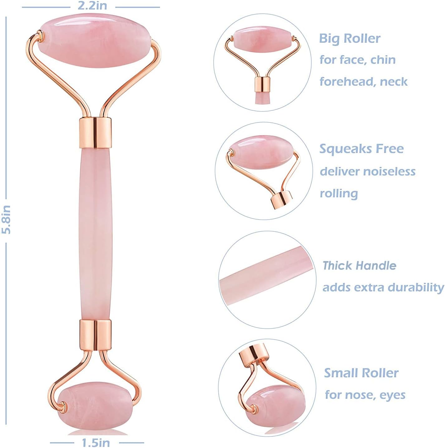 Jade Roller for Face - Rose Quartz Face Roller Skin Care - Stone Facial Roller, Face Massager for Women, Relieve Stress, Remove Wrinkles Eye Puffiness