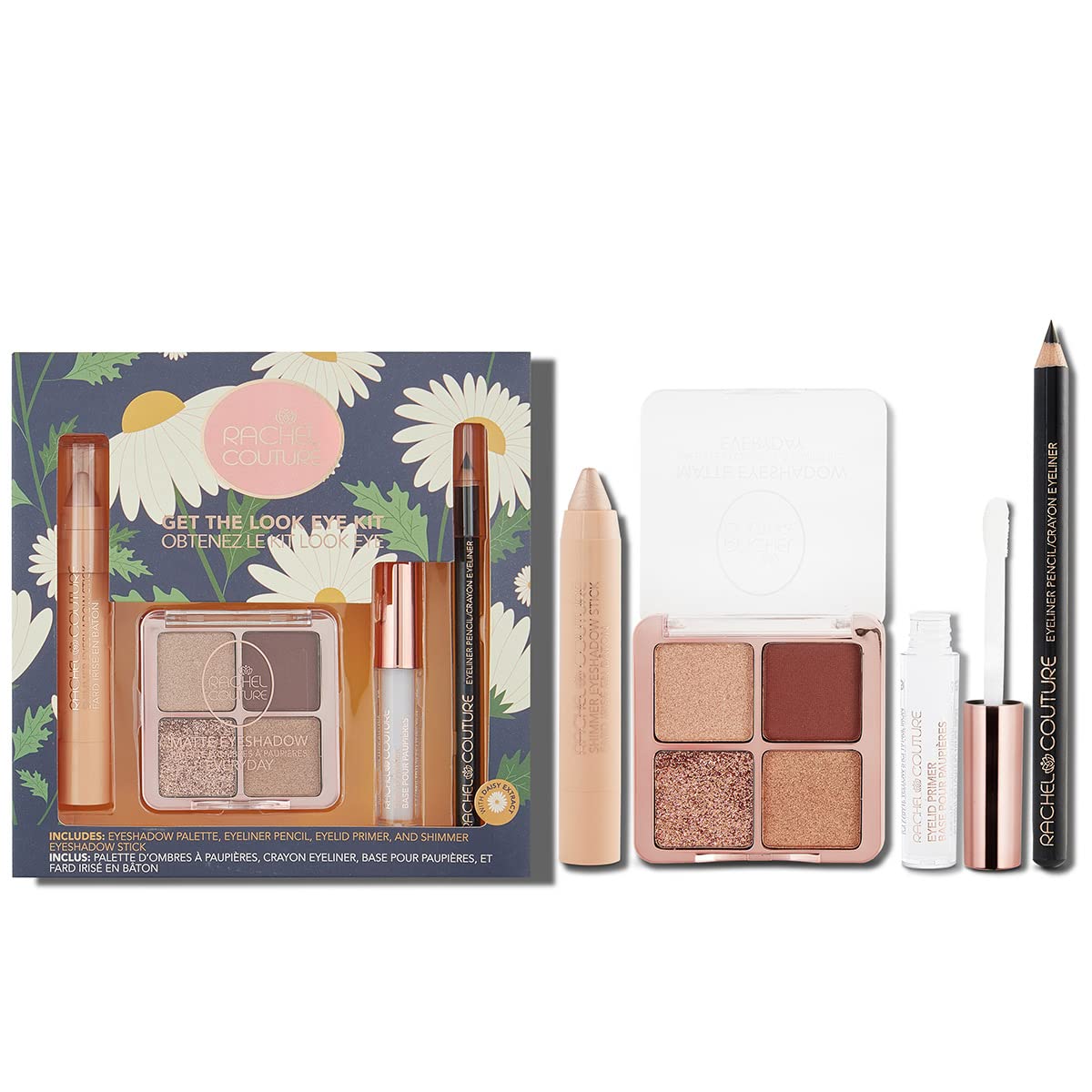 Rachel Couture Get the Look Eye & Lip Makeup Kit with Eyeshadow Palette, Eyeliner Pencil, & Eyelid Primer | Infused with Daisy Extract | Vegan & Cruelty-Free