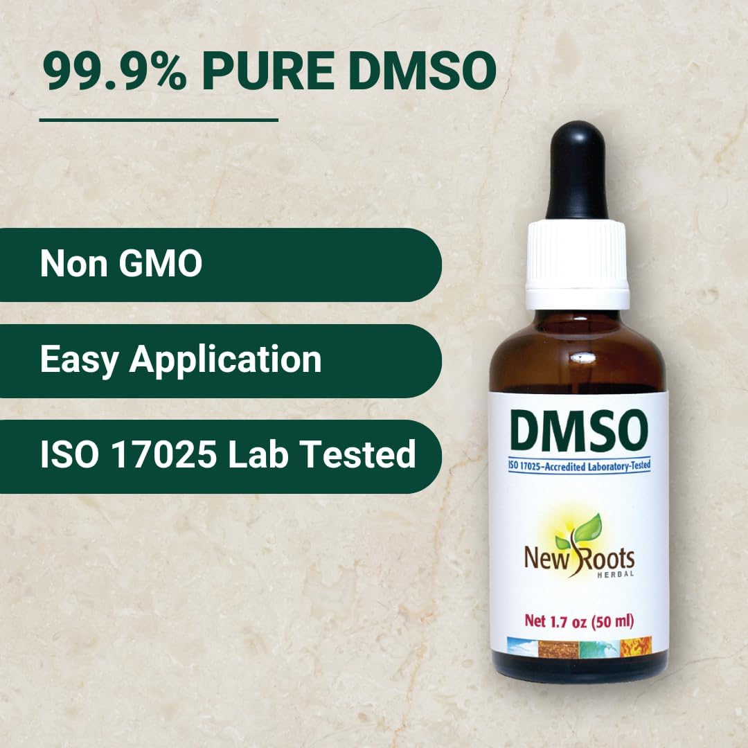 DMSO liquid drops with Pipette (50 ml) | dimethyl sulfoxide | 99.9% Pure DMSO Pharmaceutical grade | Topical Fast Acting | NEW ROOTS HERBAL