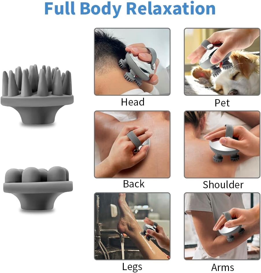 Scalp Massager, with 3 Kneading Modes and 8 Removable Claws Dog Cat Scratcher, Portable Handheld IPX7 Waterproof, Holiday Gifts for Him Her.