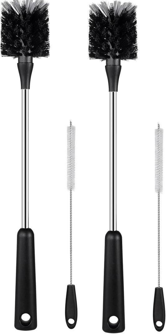 4 Pack Water Bottle Brushes with Straw Cleaner, Stainless Steel Handle Baby Bottle Brush Cleaner, Kitchen Scrub Cleaning Brushes for Cup, Wine Glasses, Coffee Mugs, Tumblers, Wine Decanters, Black