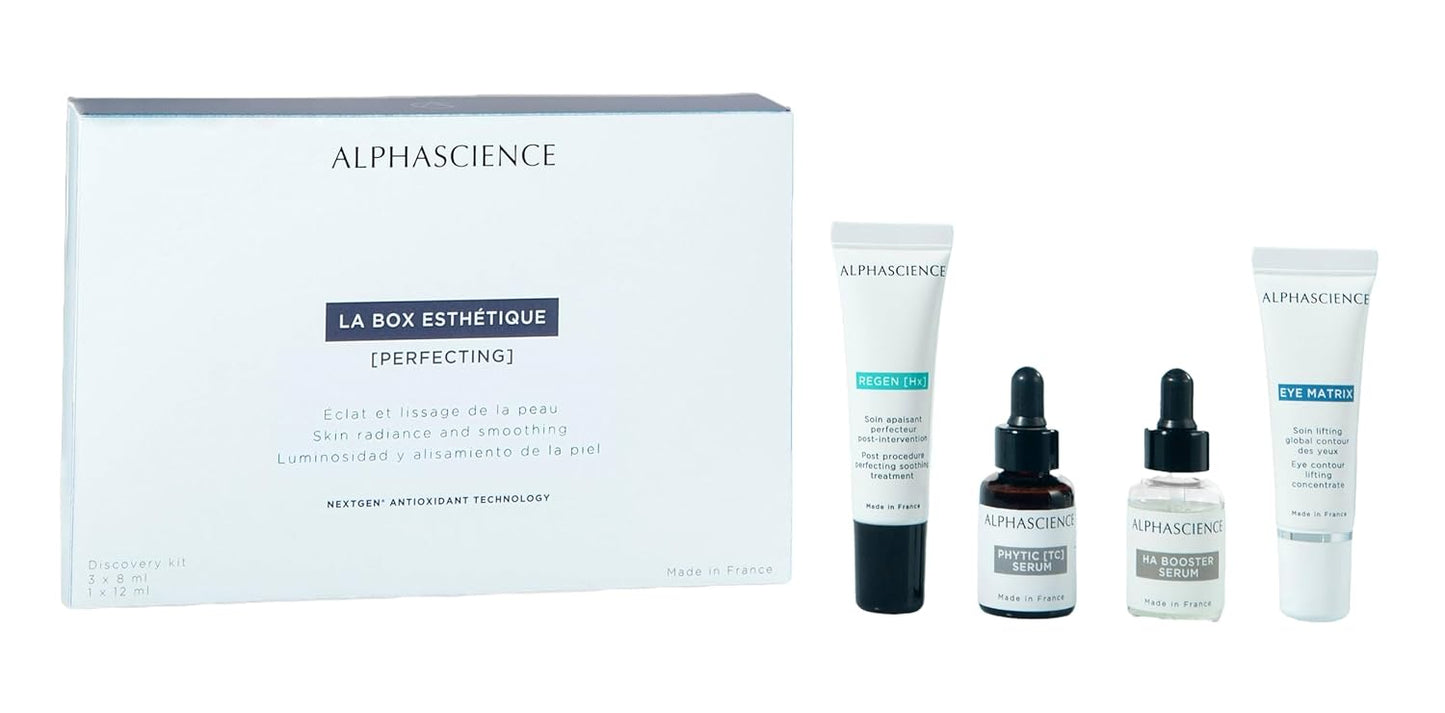 ALPHASCIENCE La Box Esthetique [Perfecting] Discovery Kit - PHYTIC [TC], REGEN [HX], HA BOOSTER, and EYE MATRIX - Helps Reduce Appearance of Blemishes & Scars - Moisturizing - Soothes Skin - 1 Kit