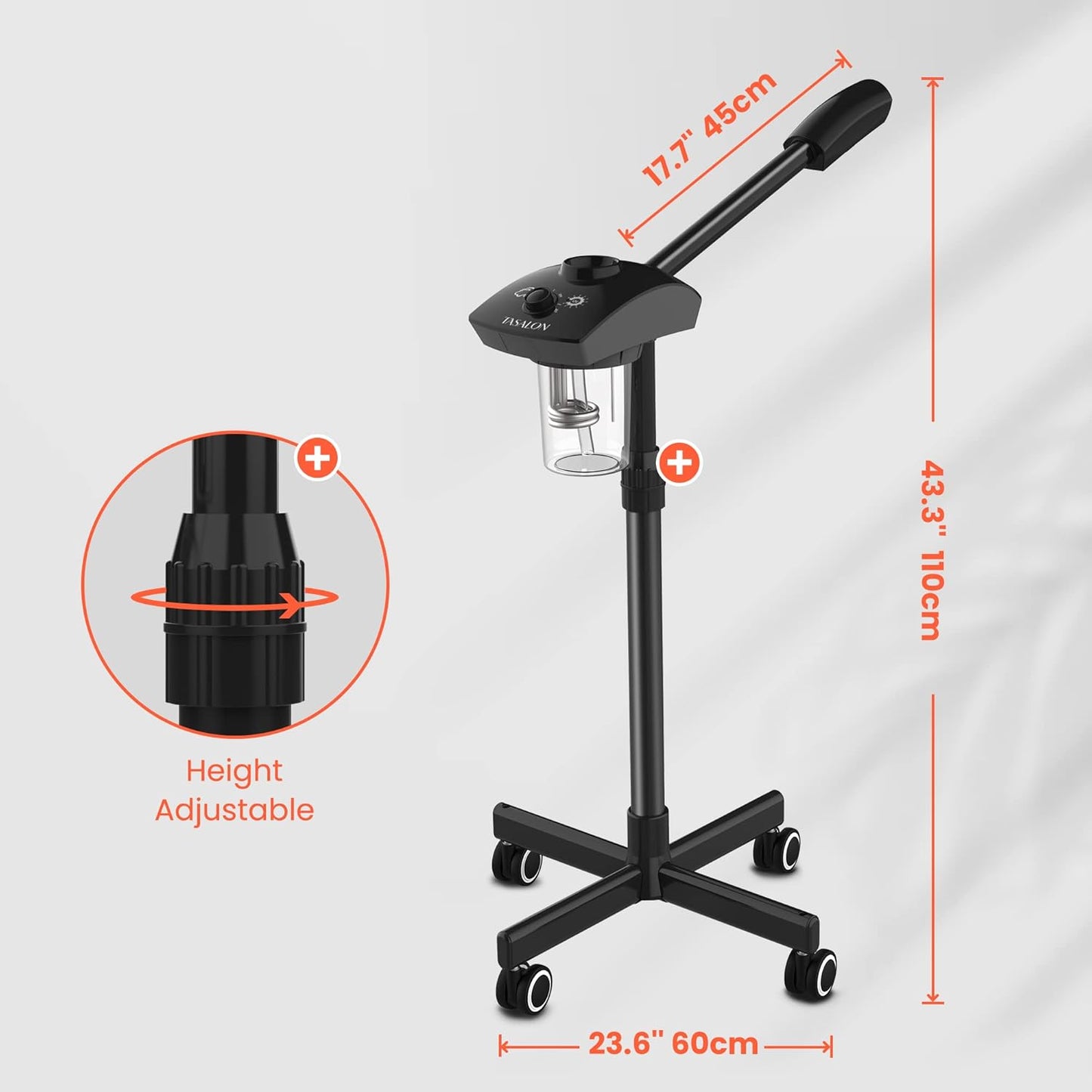 TASALON Ionic Facial Steamer, Professional Face Steamer for Facial, Esthetician Steamer for Face Spa and Salon Beauty, Hot Ionic Mist Face Steamer for Facial Deep Cleaning Skin Care Equipment- Black