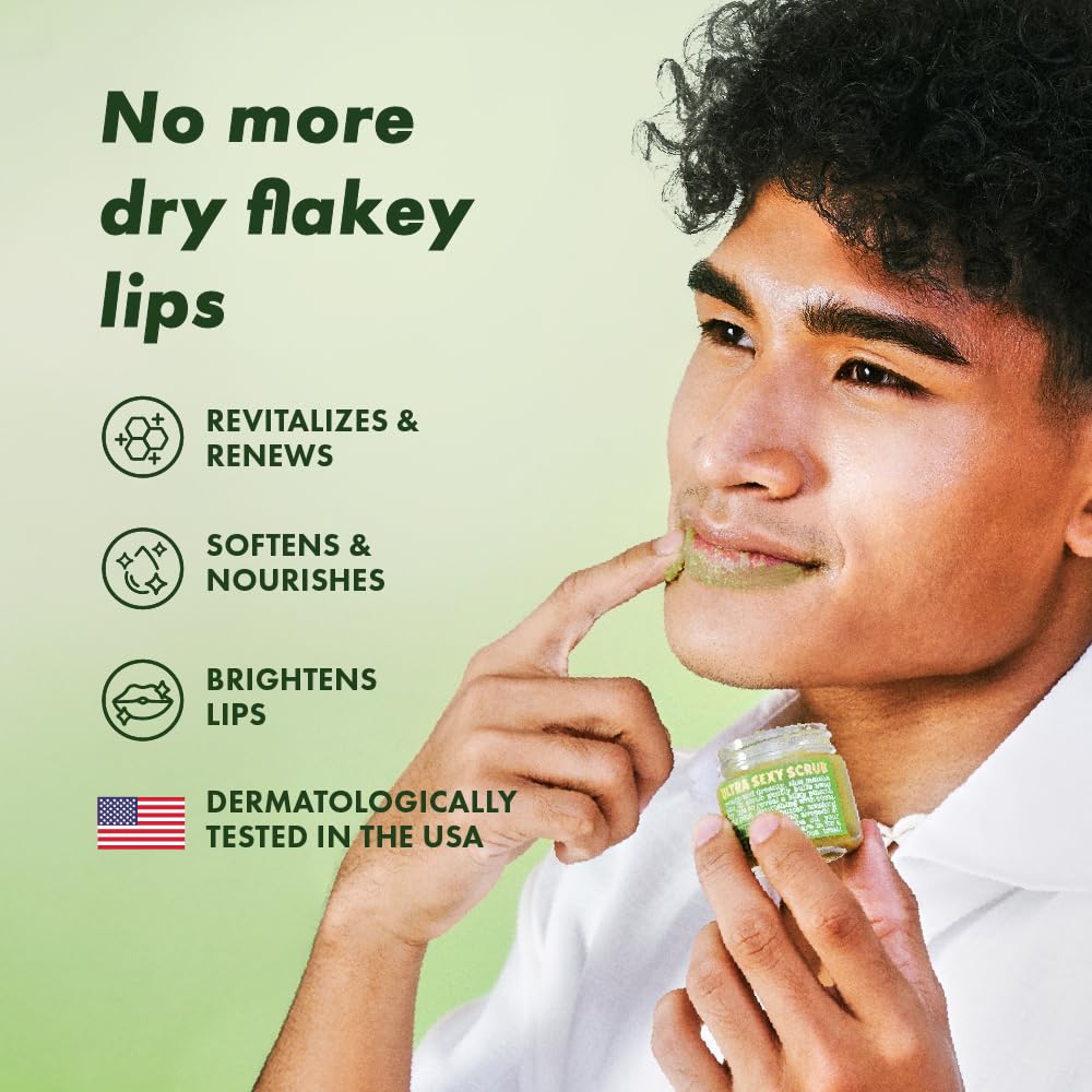 Handmade Heroes Matcha Latte Lip Scrub 1oz 100% Natural Vegan Skin Care Deep Conditioning Lip Scrub for Dry Lips with Jojoba Oil Avocado Oil - Natural Lightening Lip Exfoliator & Lip Plumper