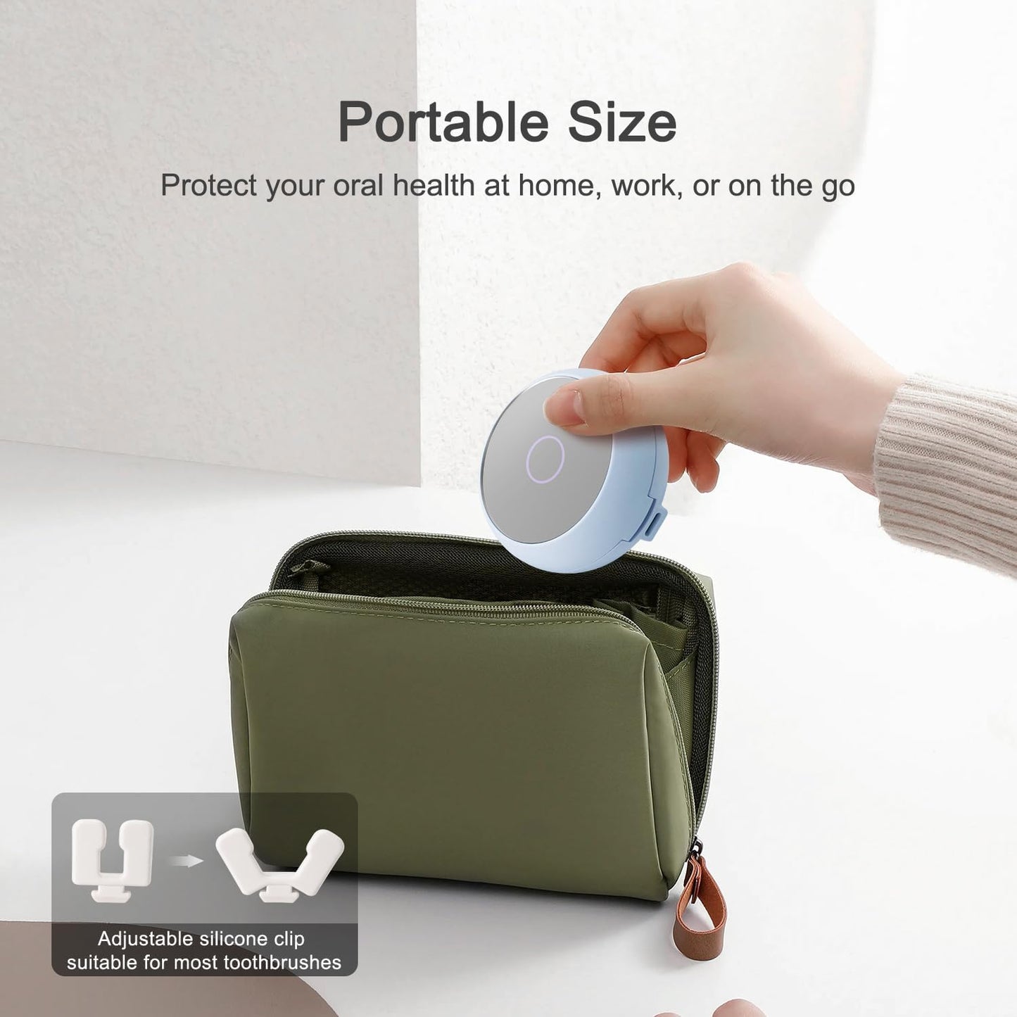 Toothbrush Holder, Toothbrush Cleaner Case, Portable USB Charging Toothbrush Cover with U V-C Light, Travel Toothbrush Holder (Blue-Mirror)