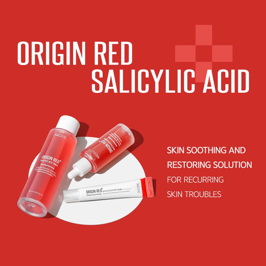 NACIFIC Origin Red Salicylic Acid Triple Set (Toner 150ml Serum 50ml Cream 20ml) Skin Barrier Strengthening, PH 5.5, AHA, BHA, PHA, Soothing