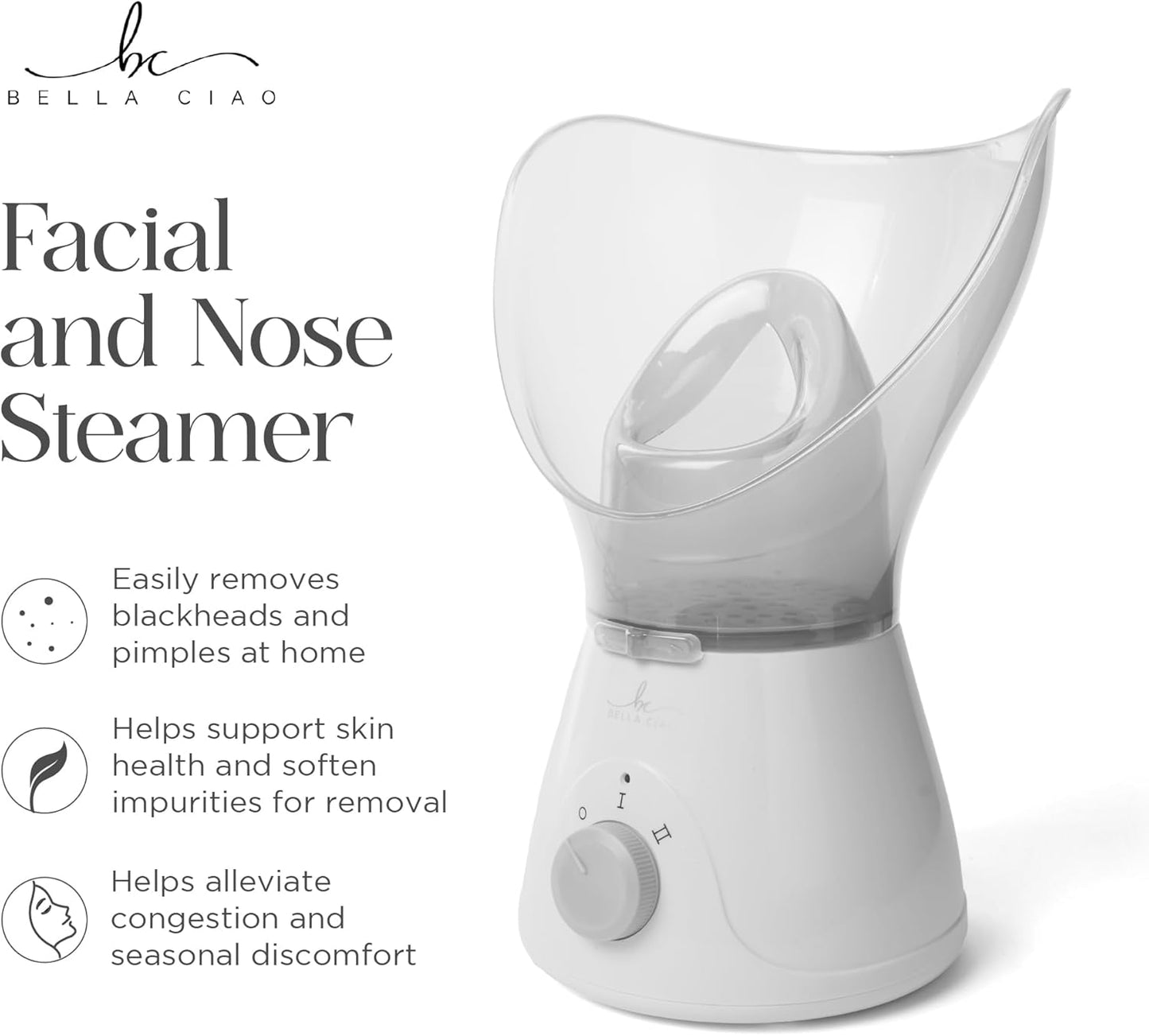 Bella Ciao 11-Piece Gentle Face Steamer Set with 2 Settings, At-Home Facial Spa Kit with Accessories, Facial Essentials, Includes Cleansing Brush and Blackhead-Remover Tools for Deep Pore Cleaning