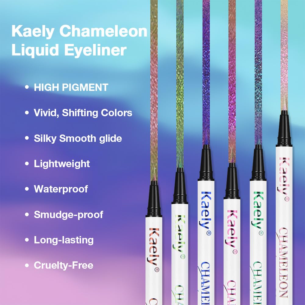 evpct Chameleon Duo Chrome Liquid Eyeliner, Teal Sapphire Blue Glitter Metallic Shimmer Liquid Eyeliner, Multichrome Color Shift, Long Lasting Waterproof Eye Liner Eyeshadow Pencil Face Glitter Makeup