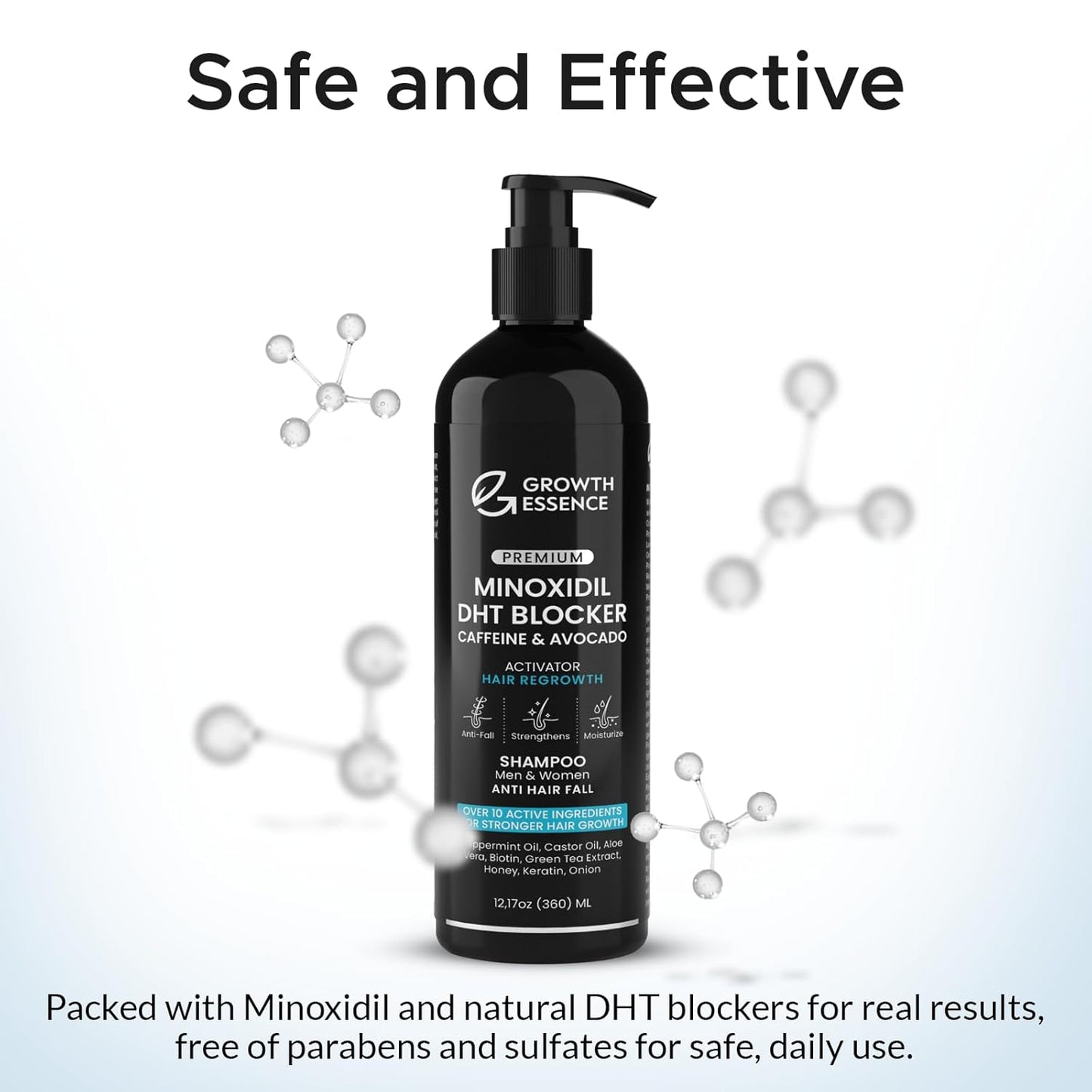 Minoxidil & Biotin Shampoo for Hair Growth - Enriched with Caffeine, Castor Oil & Onion - DHT Blocker for Thicker, Healthier Hair - Strengthening Formula for Men & Women