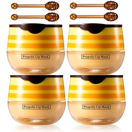 4 Pcs Lip Balm Honey Pot, Honey Moisturizing Lip Mask Reduces Lip Lines,Prevention Dry and Cracked Lip Scrubs Exfoliator.