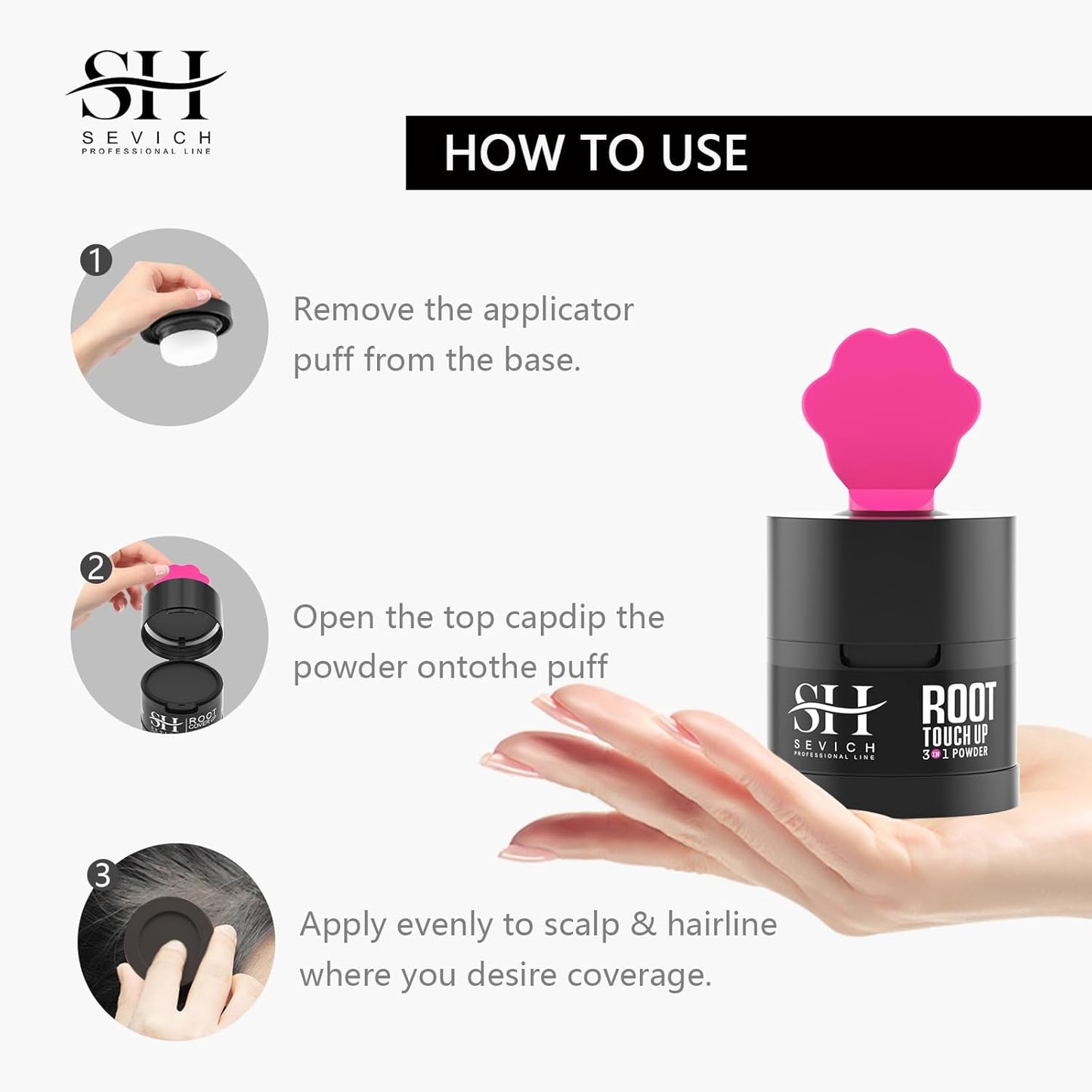 Sevich Hairline Powder 2.0, Instantly Conceals Hair Loss, Root Touch up Powder, Hair Shadow Toppers for Women & Men Thinning Gray Hair, Windproof & Sweatproof, 48H Makeup Lasting, Dark Brown