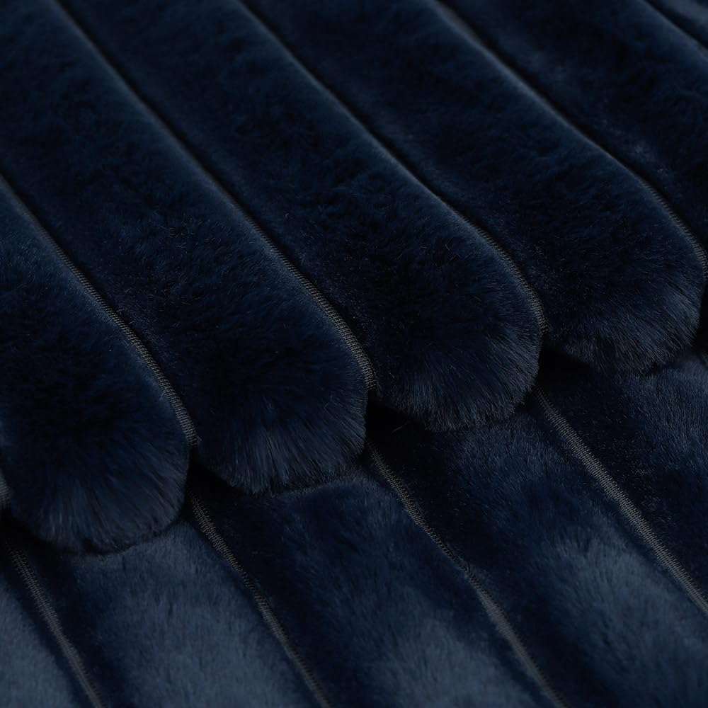 MADIZZ Set of 2 Faux Wool Plush Decorative Throw Pillow Covers 24x24 Inch Dark Blue Fluffy Striped Soft Decorative Cushion Cover for Sofa Bedroom Pillow Shell