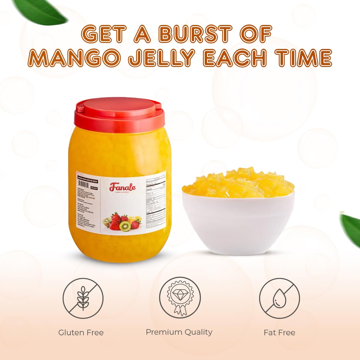 New Fanale Coconut Jelly Topping nata de coco for Boba Tea | Ice Cream | Yogurt | Smoothie | Milk Tea | Desserts Mango Star Shaped, 6.6 pound (Pack of 4) | JEL004-CS