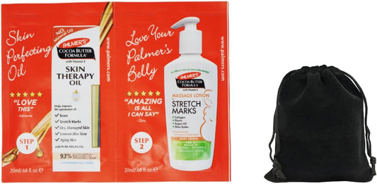 Palmer's Cocoa Butter Formula Skin Therapy Oil and Massage Lotion for Stretch Marks, Travel Pack, 0.68 FL OZ, Intensive Hydration, Skin Elasticity, Pregnancy Safe, Paraben-Free, 30 CT, W/Travel Pouch