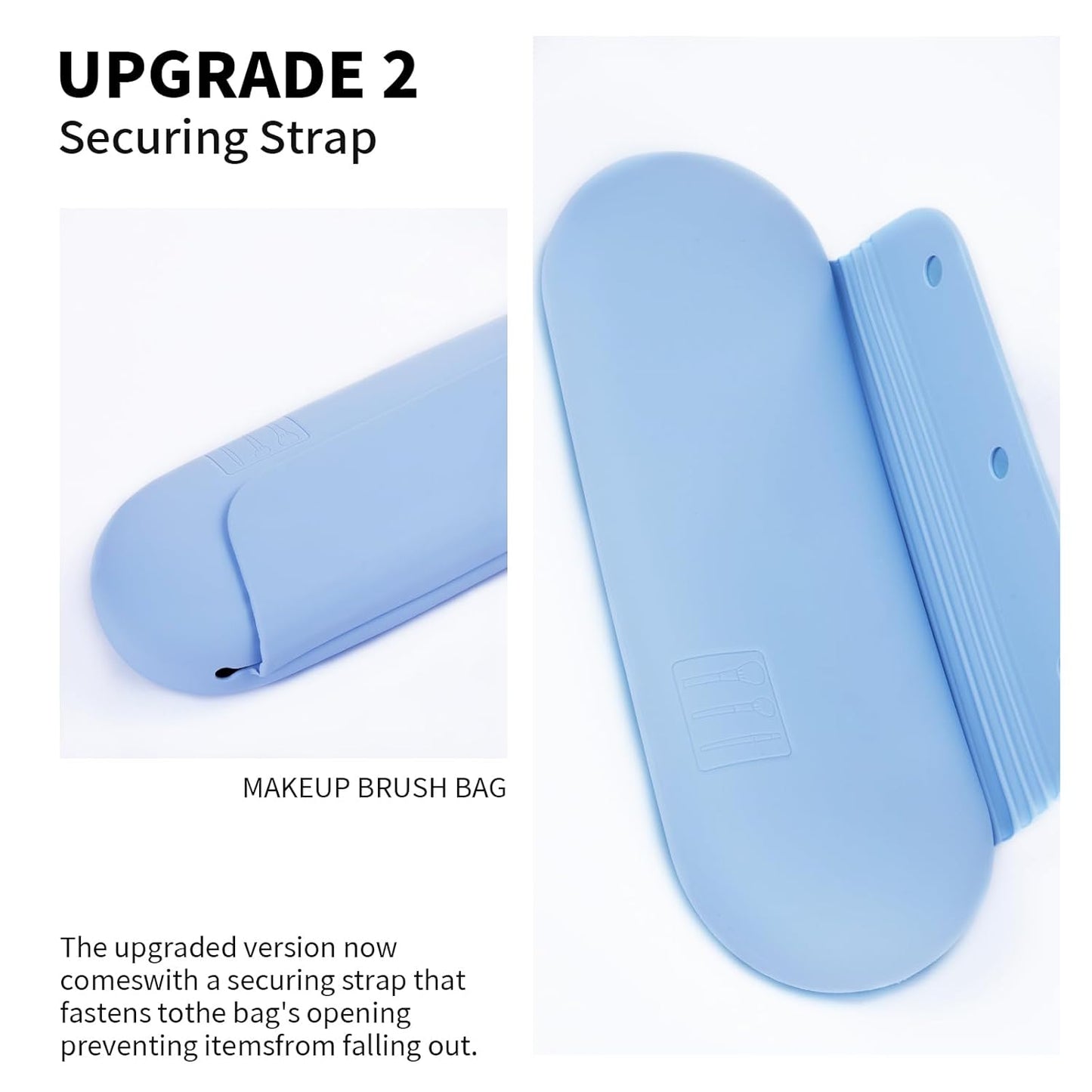 Silicone Makeup Brush Holder Travel Cosmetic Bag：Soft Portable Cosmetic Face Brushes Holder with Upgrade Anti-Fall Out Magnetic Closure, Large Travel Makeup Brush Case - Blue