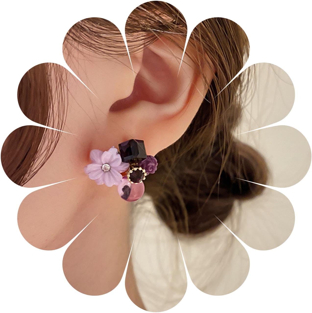 Boho Amethyst Flower Drop Earrings Vintage Purple Rhinestones Flora Petal Earrings Statement Purple Rose Studs Wedding Prom Geometric Crystal Flower Earrings Jewelry for Women