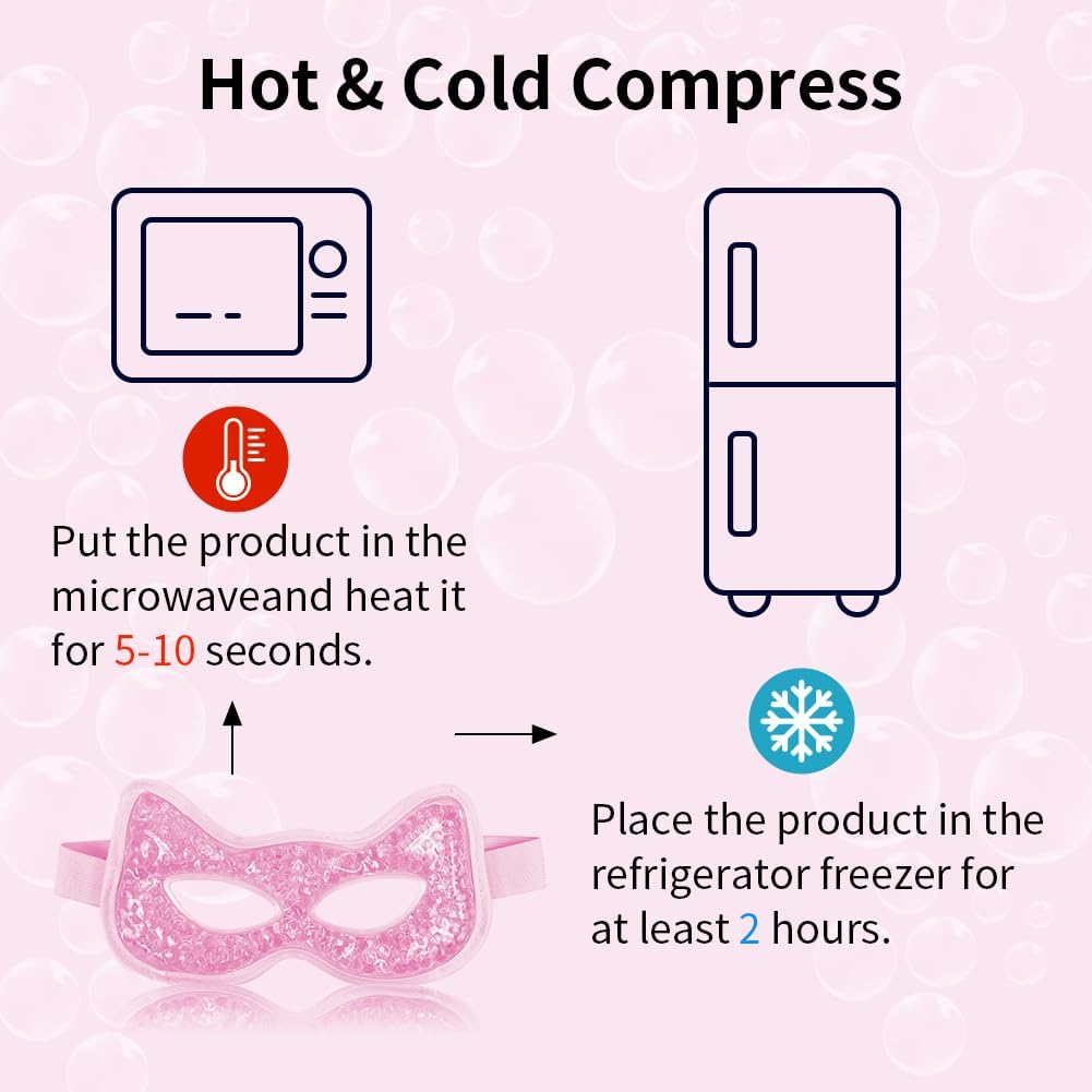 Cooling Eye Mask, Gel Eye Mask Hot Cold Use, Cold Eye Mask for Puffy Eyes, Dry Eyes, Headaches, Migraines, Sinus, Dark Circles (2 pink)