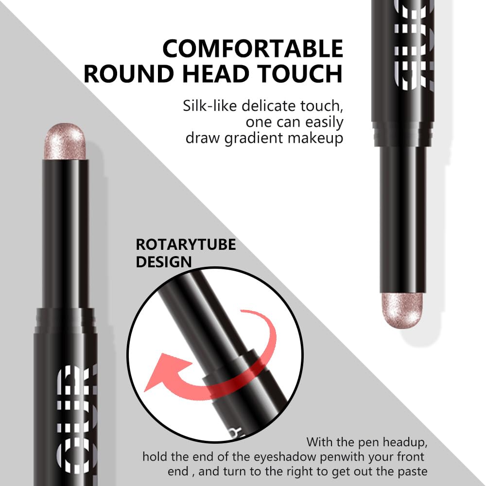 Pale Rose Gold Shimmer Cream Eye Shadow Stick Makeup for Women, Pale Rose Gold Shimmer Matte Eye Shadow Brightener Stick for Eyes Waterproof Eyeshadow Pencil Applicator Blendable for Eye Highlight 02