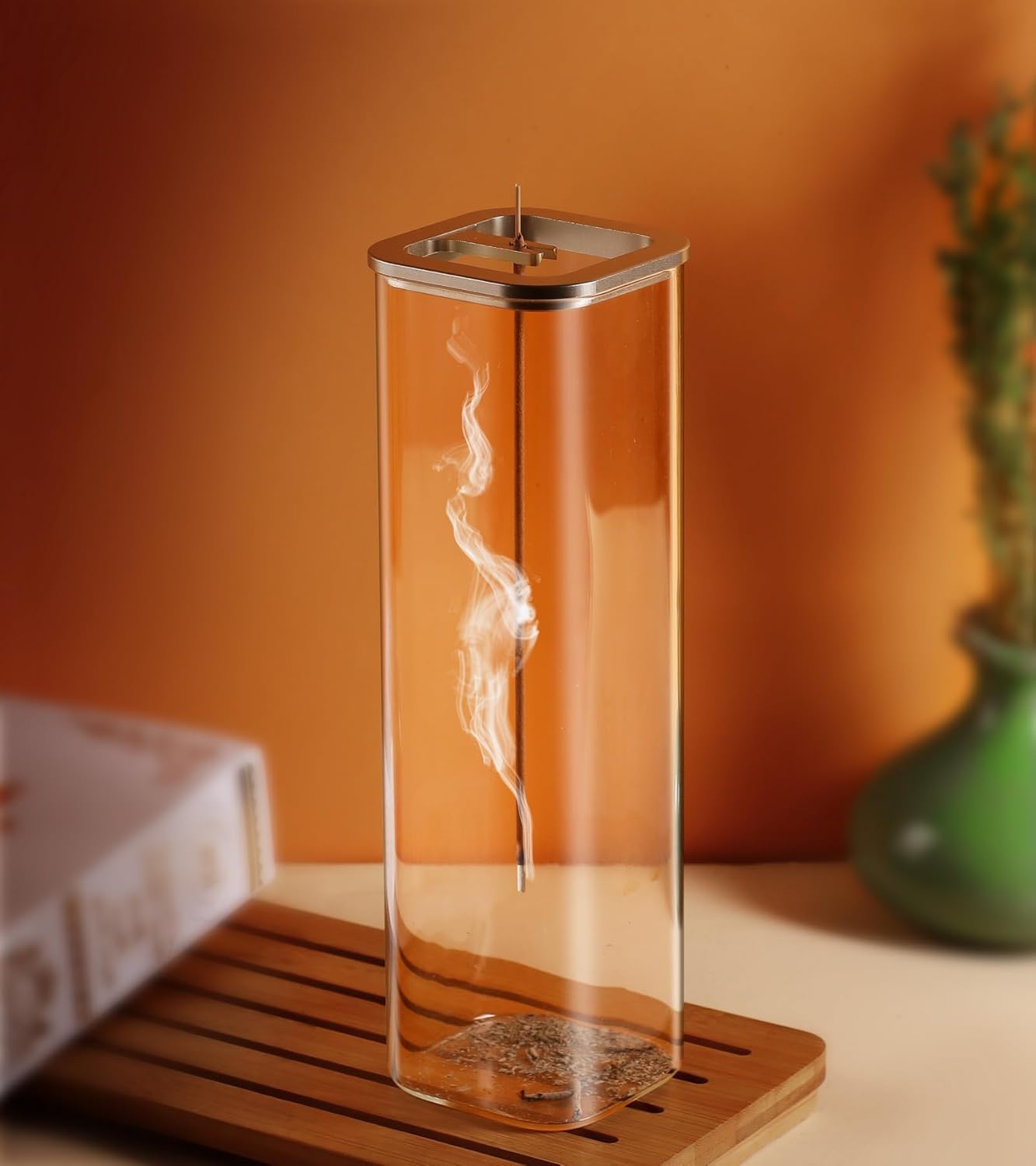 Insence-Stick Holder [Anti-Ash Flying], Modern Incense Burner Holder with Removable Glass Ash Catcher, for Home Decor Yoga Meditation (2 Pack Champagne Gold)