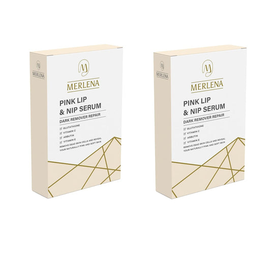 (Pack of 2) Merlena Pink Lip & Nip Serum - Organic Hydrating Serum for Pink Lips and Nipples, Collagen-Boosted Formula for Dry, Flaky, and Peeling Skin, Enriched with Vitamins C & E 2 x 8ml