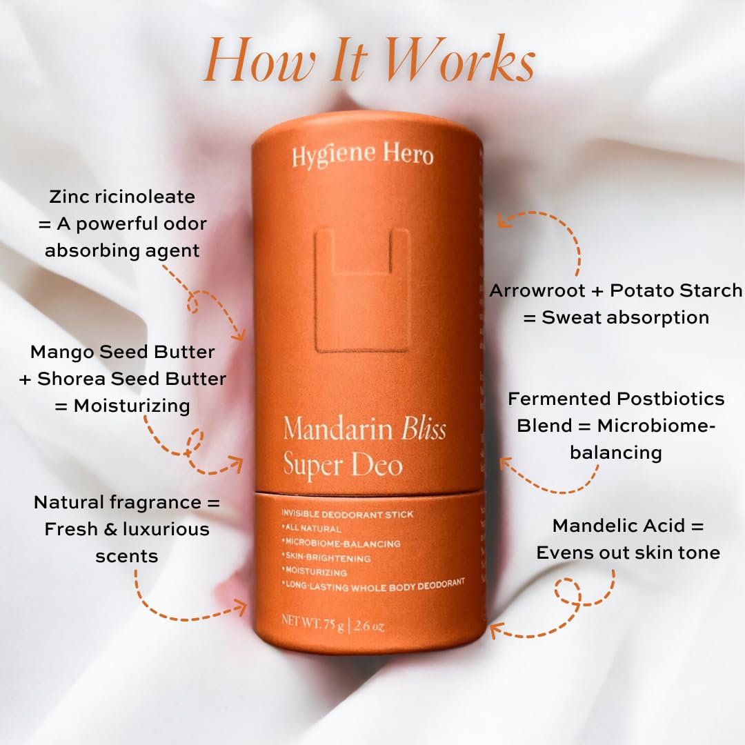 Super Deo - Mandarin Bliss | Invisible Deodorant Stick | Natural Deodorant for Men and Women | Aluminium Free | Mitigate Ingrown Hair | Mandarin and Orange Scent