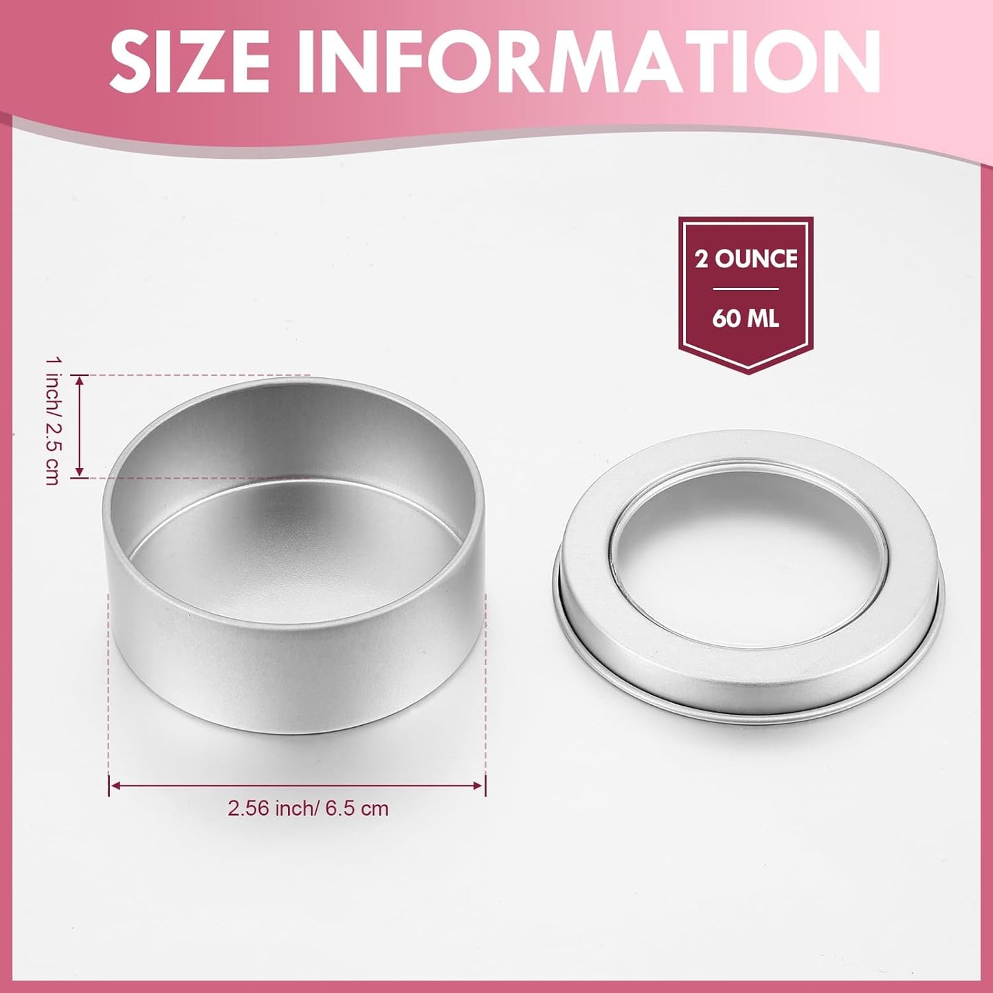 TecUnite 100 Pack 2 Ounce Metal Tin Cans Round Empty Container Salve Tins with Clear Lid for Kitchen, Office, Candles, Candies