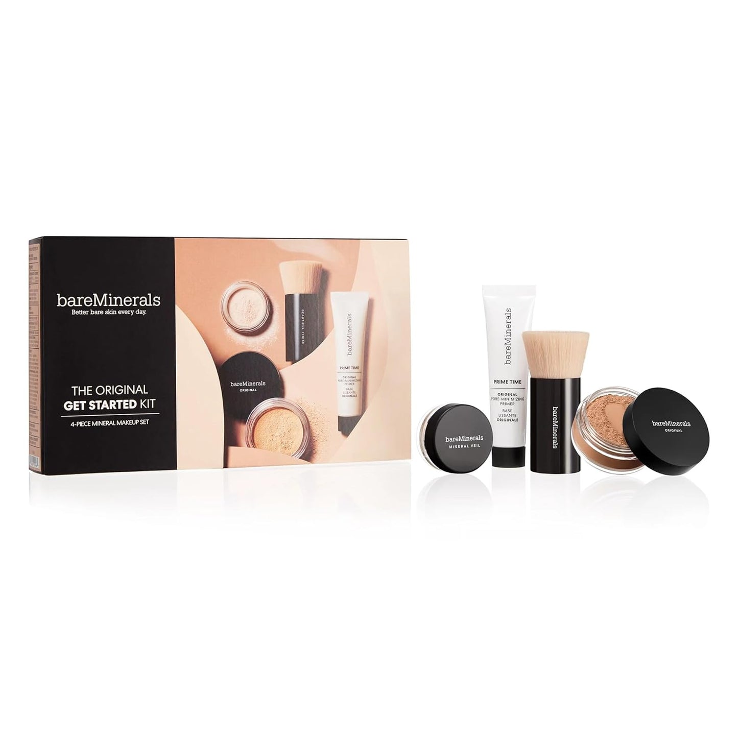bareMinerals Original Get Started Kit, 4 Piece Mini Mineral Makeup Includes Original Loose Foundation, Face Primer, Setting Powder, Brush, Travel Sizes, Must-Have Kit, Vegan