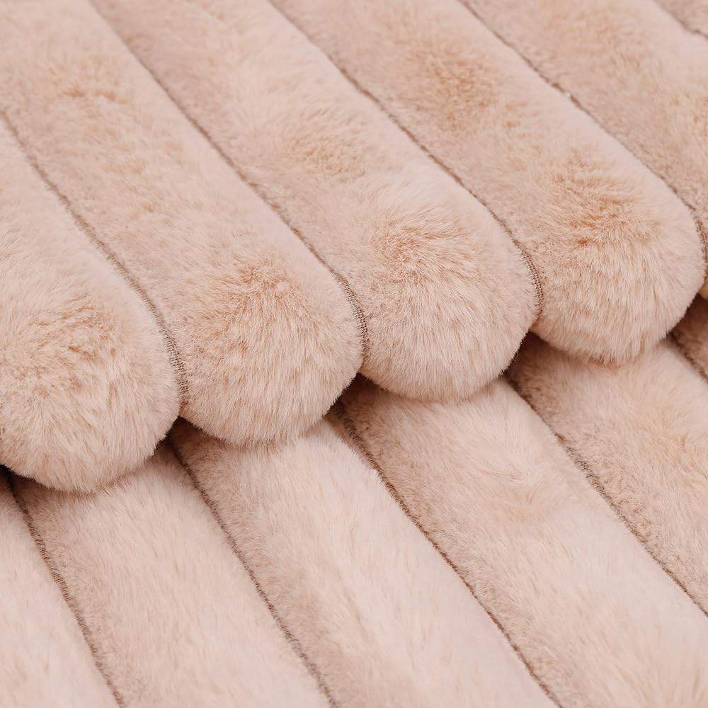 MADIZZ Set of 2 Faux Wool Plush Decorative Throw Pillow Covers 22x22 Inch Light Brown Fluffy Striped Soft Decorative Cushion Cover for Sofa Bedroom Pillow Shell