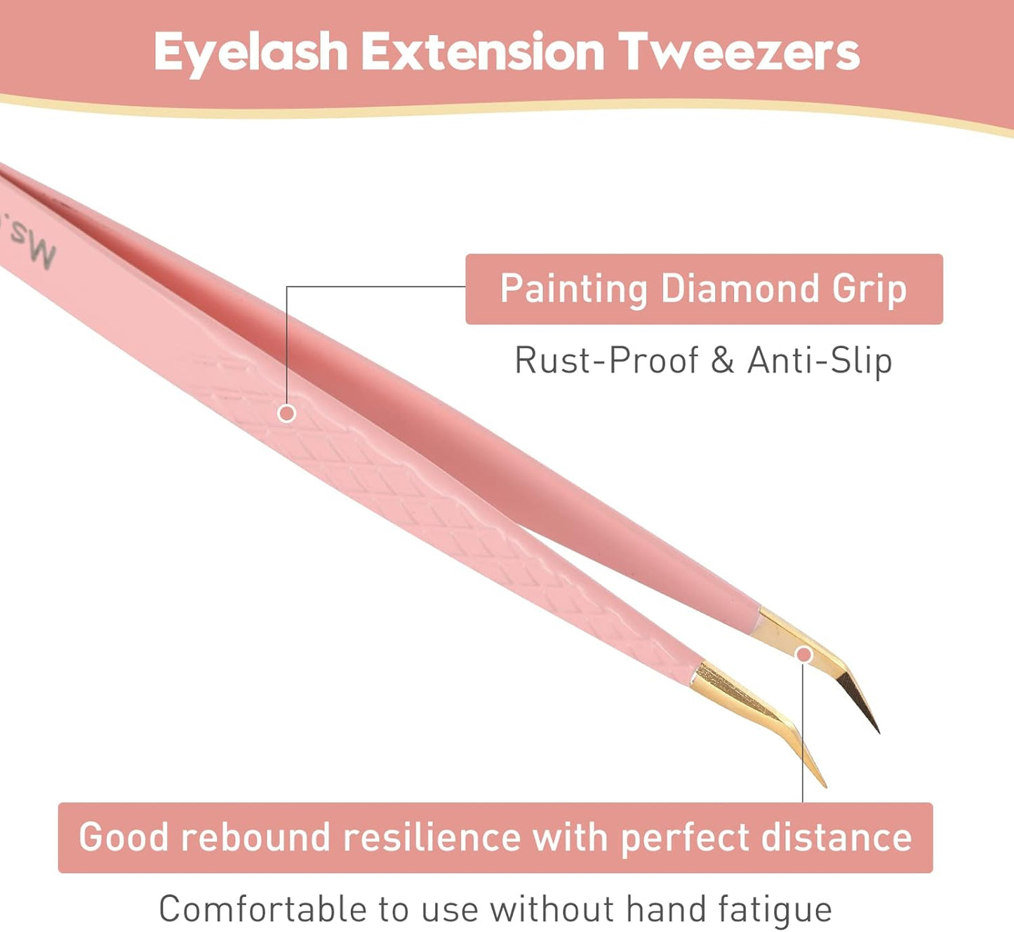 Ms.Queen Eyelash Extension Tweezers,2Pcs Fiber Tip 90 Degree Volume Tweezers and Isolation Lash Tweezers Set