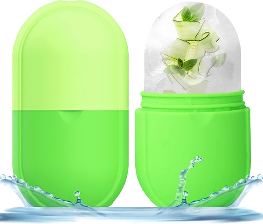 KOGITI Face Ice Roller & Mold - Beauty Facial Massage Tool for Puffiness Relief, Ice Cube Holder (New-Green)