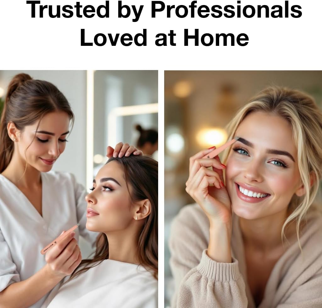 Slant Tip Precision Tweezers - Stainless Steel Eyebrow Tweezers for Women & Men - Precision Tweezers for Facial Hair, Ingrown Hair & Brow Shaping - Professional Beauty Tool (Rose Gold)