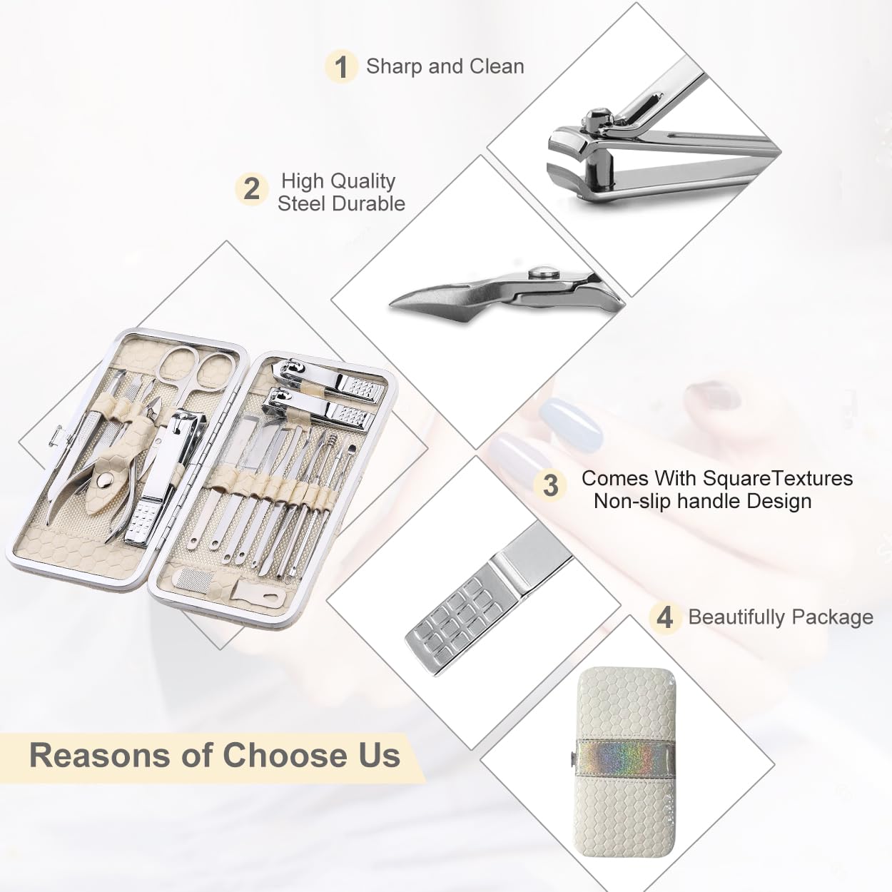 Yougai Nail Clippers set for Men and Womens Gift Manicure Set 18 Pieces Stainless Steel Manicure Kit,Nail Care Tools with Luxurious Travel Case