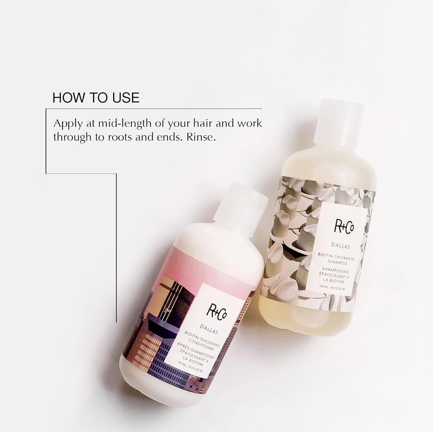 R+Co Dallas Biotin Hair Thickening Shampoo and Conditioner Set (8.5 Oz) + Deluxe Sample (.5 Oz) | For Hair Growth | Sulfate-Free | Vegan + Cruelty-Free |