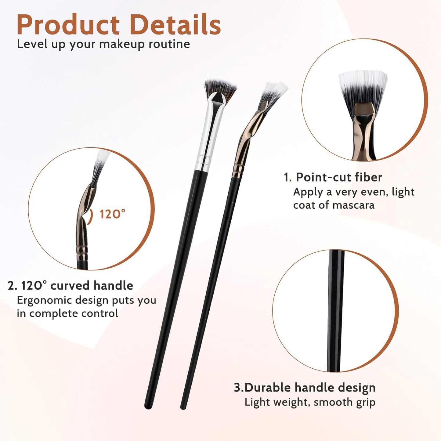 2Pcs Folding Angle Scalloped Lash Brush Multifunctional Fan Shaped Lashes Wand New Angled Eyelash Brush Separator Mascara Brushes Makeup Tool for Upper Lower Eyelash Lifted Eye Shadow Eyebrow