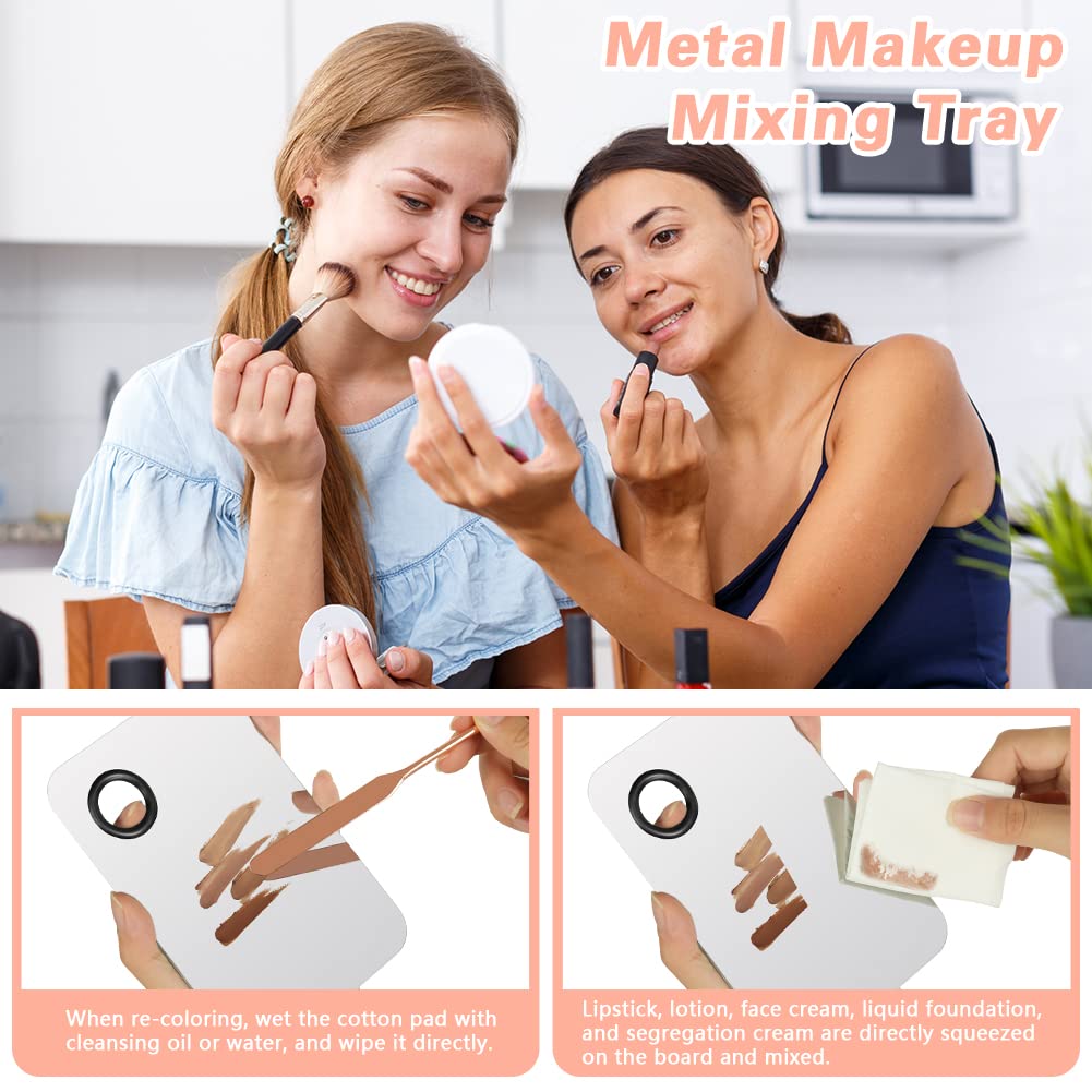 5PCS Makeup Mixing Palette, Stainless Steel Cosmetic Makeup Palette With Spatula Makeup Artist Tool, Professional Cosmetic Mixing Makeup Palette For Mixing Eye Shadow/Eyelash/Nail Art/Foundation