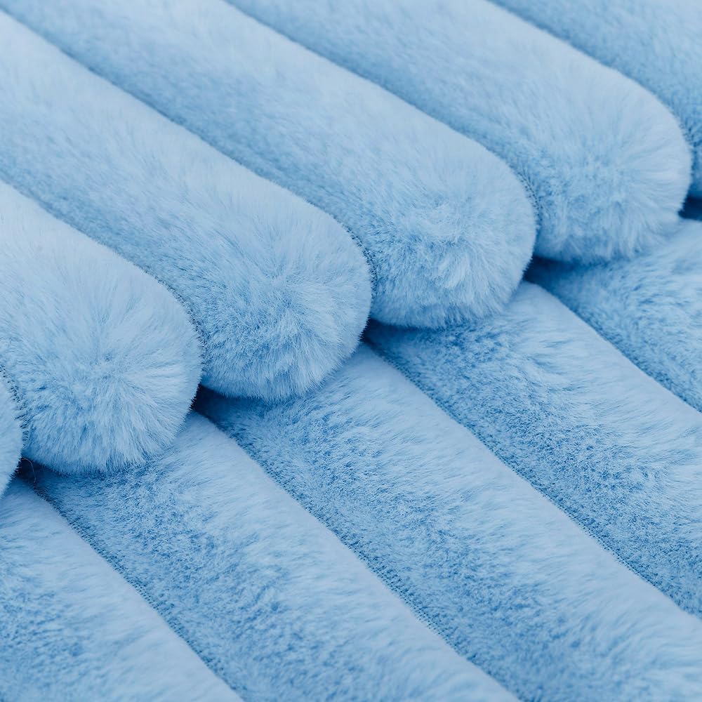 MADIZZ Set of 2 Faux Wool Plush Decorative Throw Pillow Covers 18x18 Inch Light Blue Fluffy Striped Soft Decorative Cushion Cover for Sofa Bedroom Pillow Shell