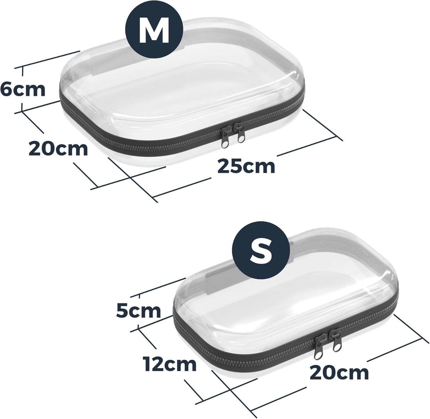 Extra Large 13.7" Durable Clear Travel Organizer Bags 6 Pack, 2x Large, 2x Medium, 2x Small, Clear Hard Shell Zipper Case, Hard Plastic Travel Toiletry Bag for Women, Toy & Make Up Organizer Pouch