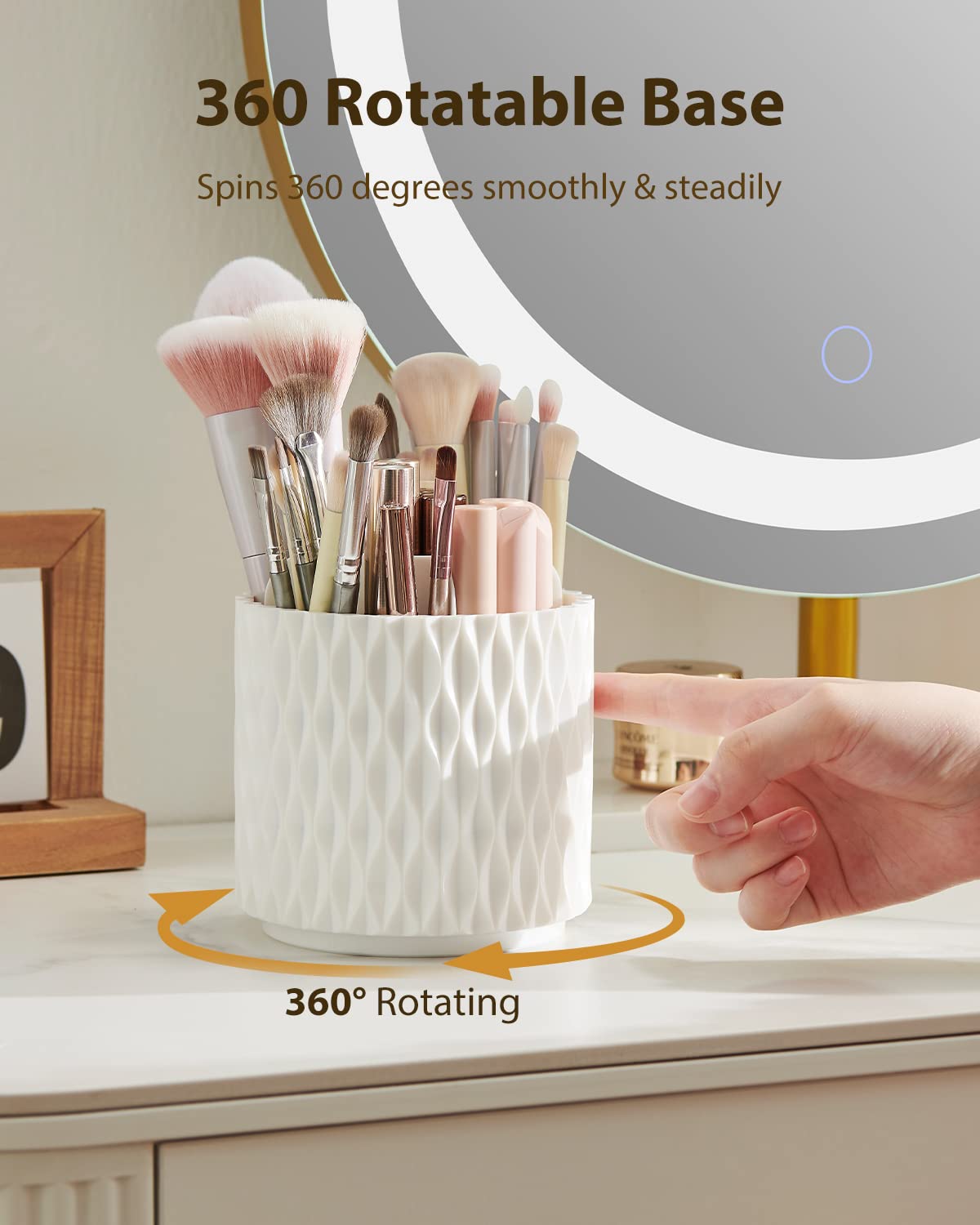 Makeup Brush Holder [Upgrade] [Dustproof & Waterproof] 360 Rotating Cosmetics Make up Brush Organizer Storage with Lid for Vanity