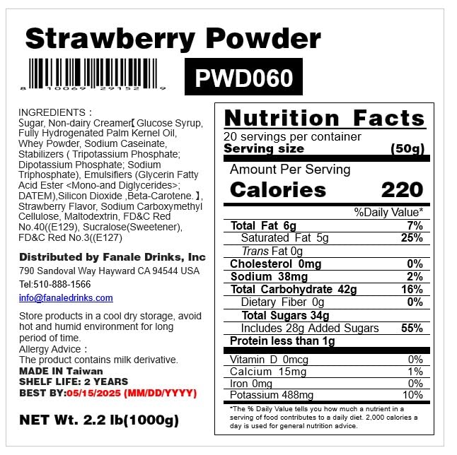 Fanale Premium Strawberry Bubble Tea Flavoring Powder | Perfect for Baking, Smoothies, Desserts and Drinks | Instant Flavoring Powder for Boba Milk Tea - 2.2 Pounds (Pack of 1)