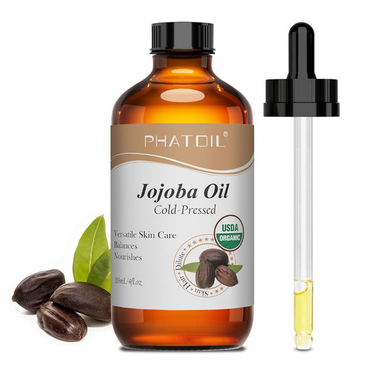 Jojoba Oil Organic Cold Pressed for Face, USDA Certified Premium Grade Jojoba Oil Deeply Moisturizing Carrier Oils for Skin, Face, Nails and Hair Growth, Massage, Essential Oils Mixing(118ML)