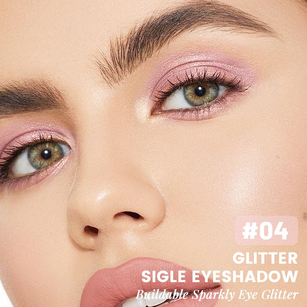 Pink Shimmer Glitter Sparkling Monochrome Eyeshadow Palette,Metallic Single Eye Shadow Palette for Older Women,Long Lasting Naturing-Looking Eye Makeup