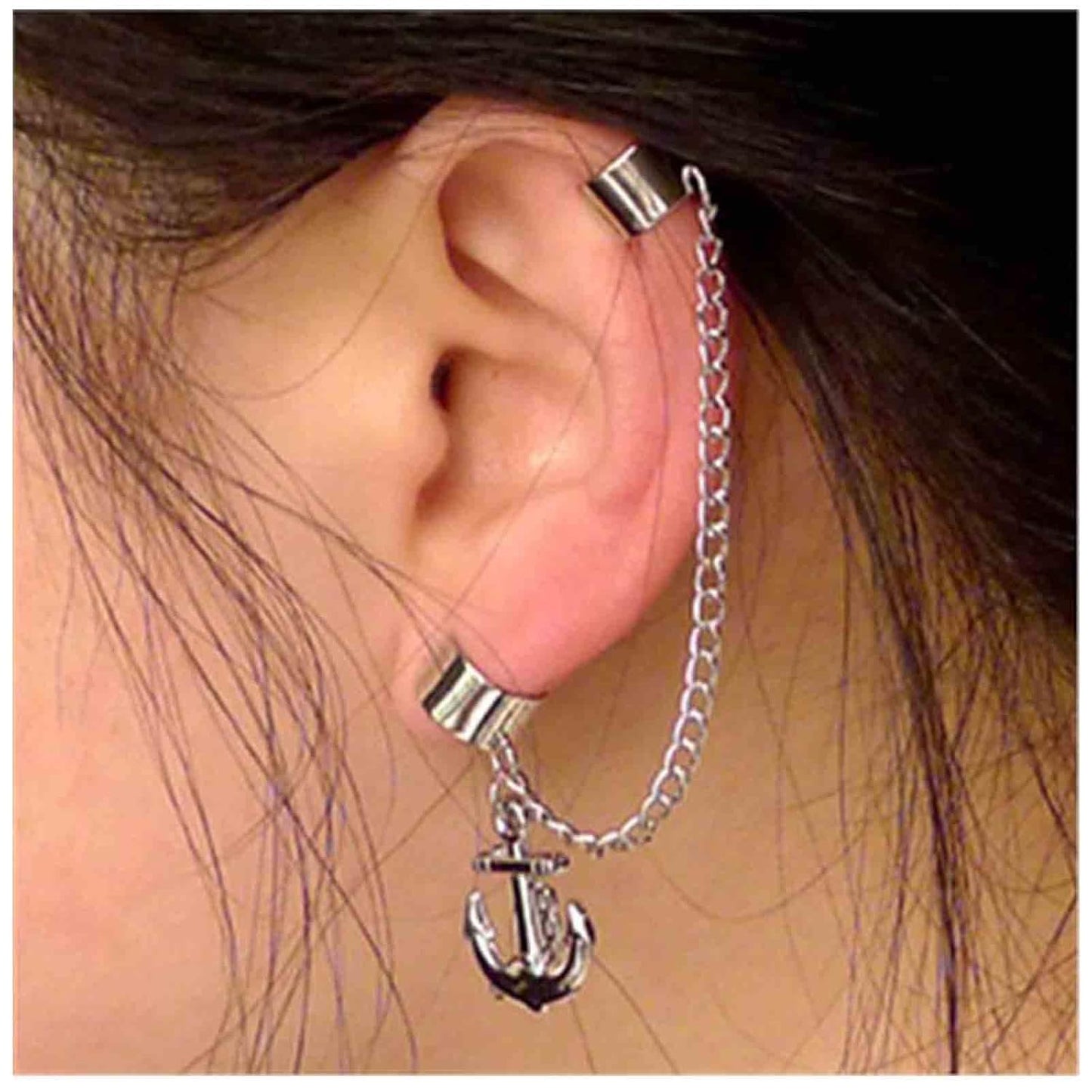 Anchor Chain Cuff Earrings Silver Anchor Dangle Chain Earrings Helix Chain Cartilage Earrings Non Piercing Earrings Jewelry for Women and Girls