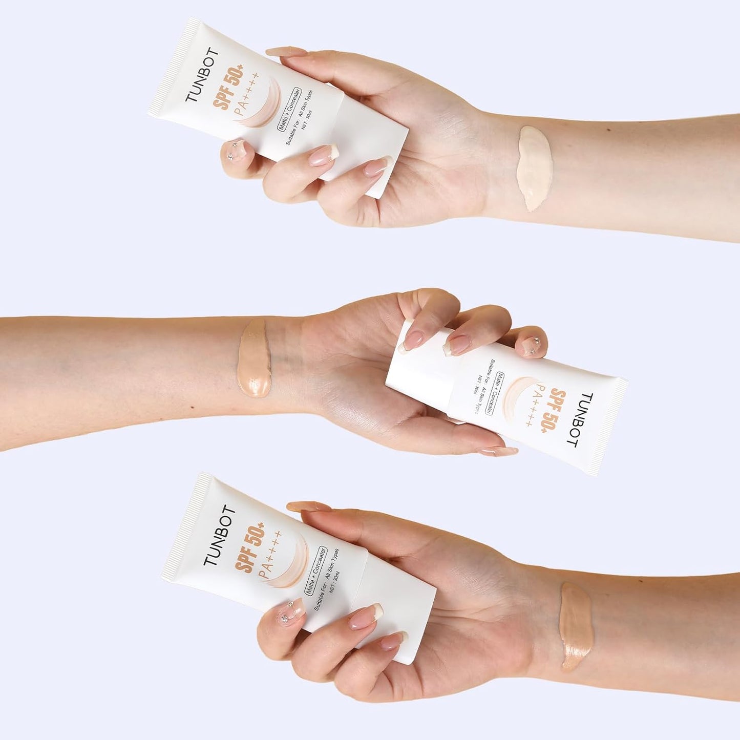 TUNBOT Long Lasting Concealer Foundation, SPF 50, Makeup to Cover Facial Imperfections, Unscented Foundation for All Skin Types (30ml)