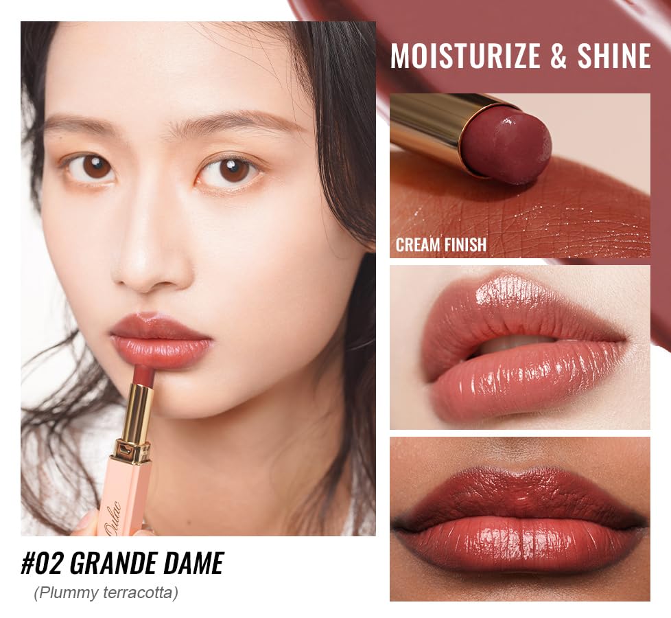 Oulac Moisturizing Shine Red Lipstick for Women, 2 in 1 Tinted Lip Balm for Winter, Hydrated Juicy and Glossy Lip Color for Dry, Cracked and Chapped Lips, Vegan 2.2g/0.07oz (02)
