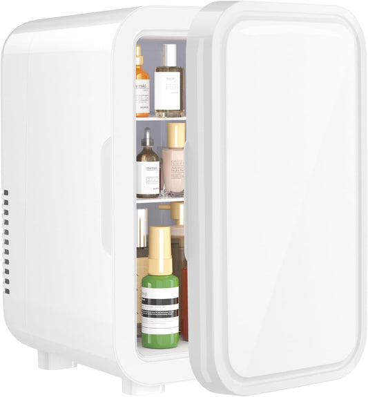 YASHE Mini Fridge, 6 Liter/8 Can 110V AC/DC Portable Thermoelectric Cooler Refrigerators for Bedroom, Skincare, Beverage, Office, Dorm Room and Car, White