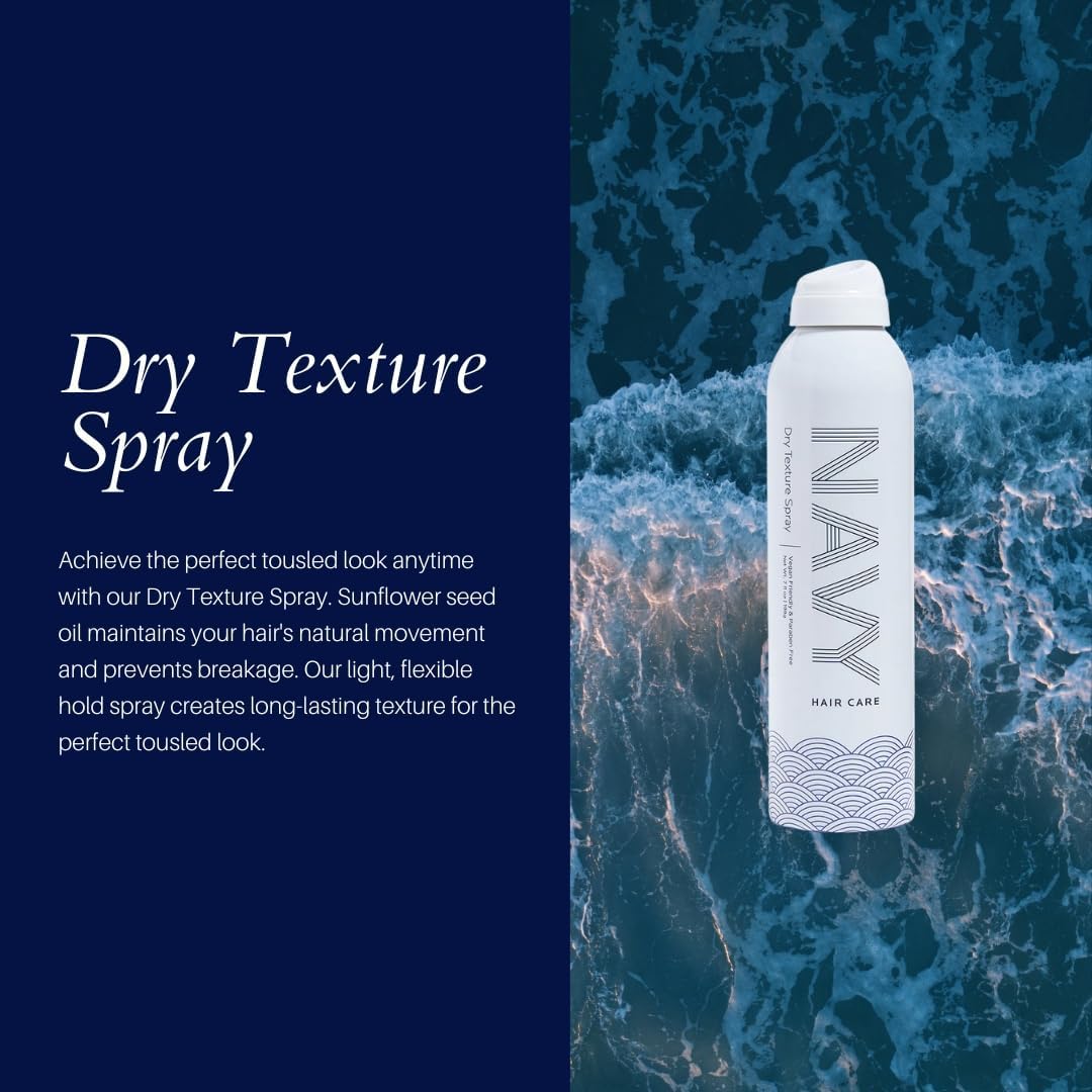 NAVY HAIR CARE Dry Texture Hair Spray | Adds Instant Volume & Fullness | A Lightweight Flexible Hold Styling Spray for Fine Hair | Non-Sticky Formula with Sunflower Oil | 7 oz