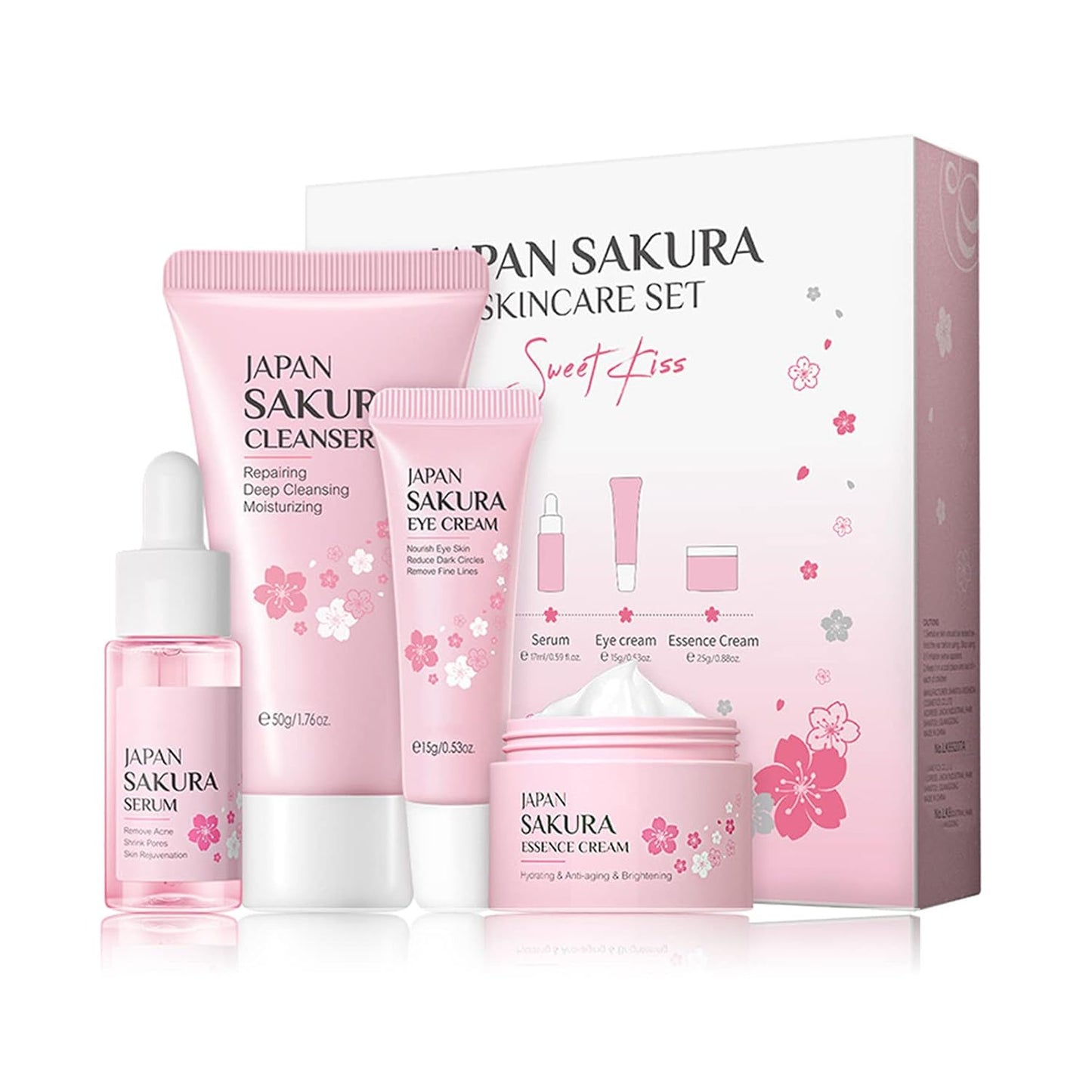 Skin Care Set - Sakura Skin Care Sets & Kits - Women Gift Sets with Cleanser,Serum,Eye Cream,essence Cream - Beauty Products For Women - Skin Care Routine Travel Kit (SetB)
