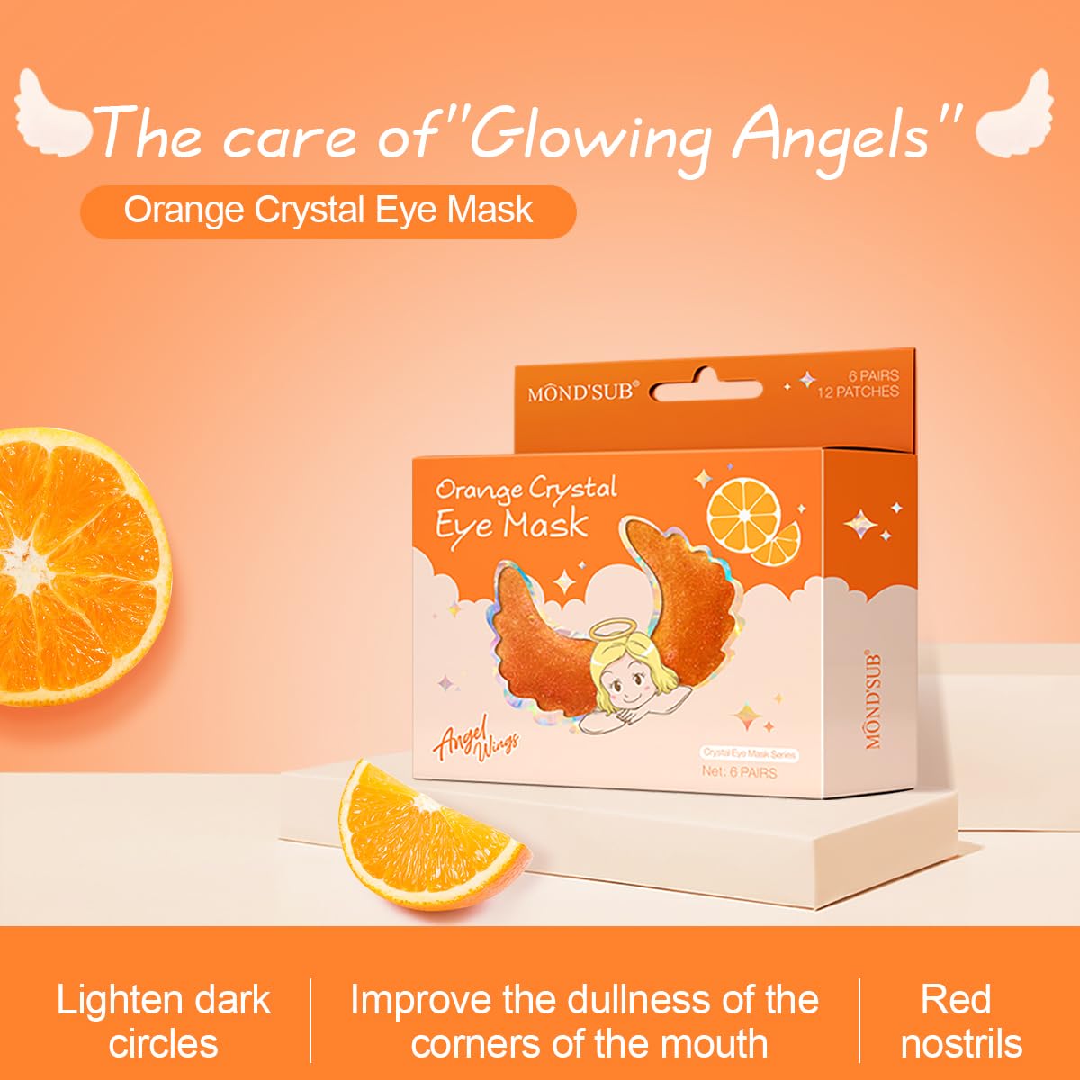 Vitamin C Under Eye Masks for Dark Circles, 6 Pairs Gel Crystal Eye Pads Under Eye Patches for Melanin, Hydrate Shiny Eye Skin, for Dark Circles, Bags, Fine Lines, Eye Tail Winkles (Orange)