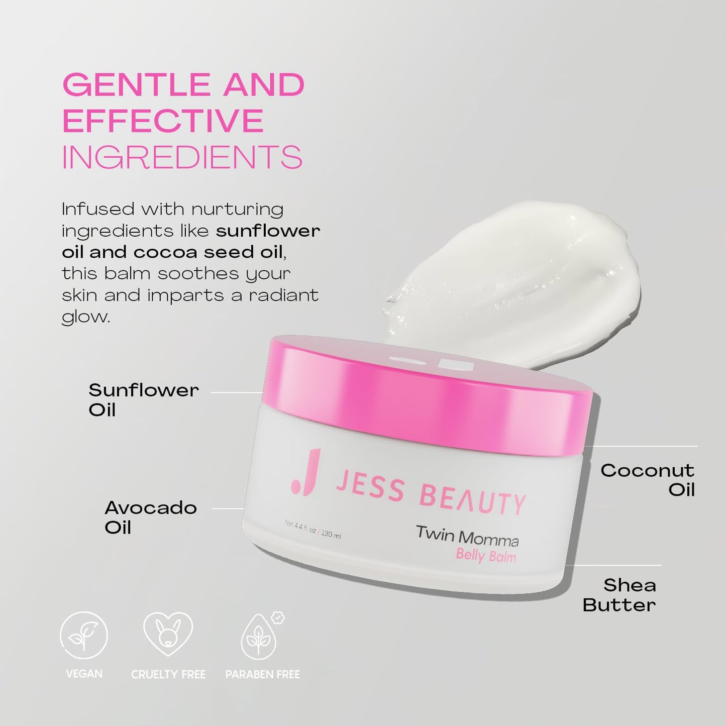 JESS BEAUTY | Twin Momma Belly Balm Lotion Coconut Oil & Avocado Oil | Skin Care Maternity Postpartum Essentials 4.4 fl oz